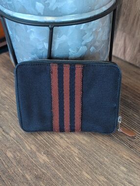 Hermes Herline Fourre Tout Zip Around Navy & Brown Canvas Unisex Wallet